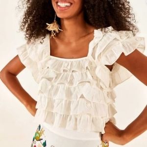 FARM RIO Off-White 3D Flower Layered Blouse